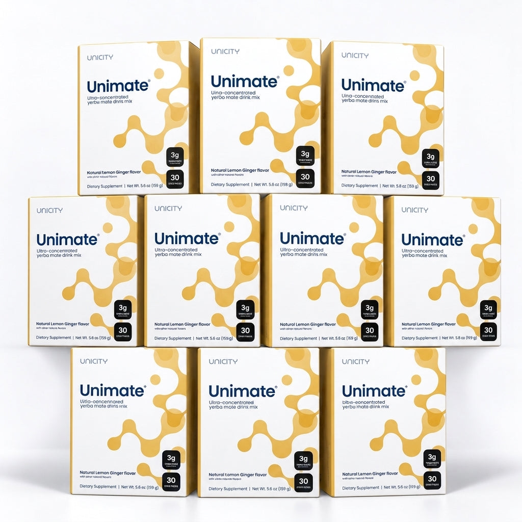 Unimate Concentrated Yerba Mate Drink Mix – Natural Lemon Ginger (10-Box Bulk Supply / 300 Stick Packs)
