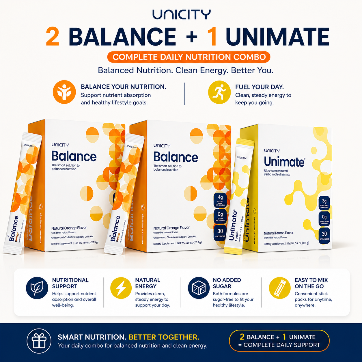 Unicity 2 Balance + 1 Unimate Trio — Smart Nutrition for Every Day