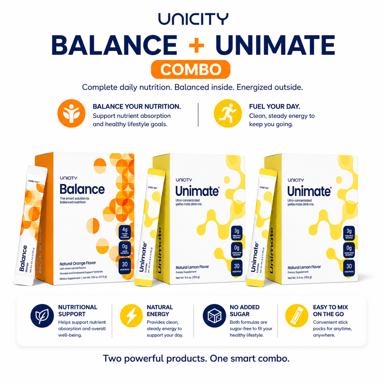1x Unicity Balance + 2× Unimate Energy & Nutrition Trio — Complete Daily Wellness Bundle for Balanced Nutrition