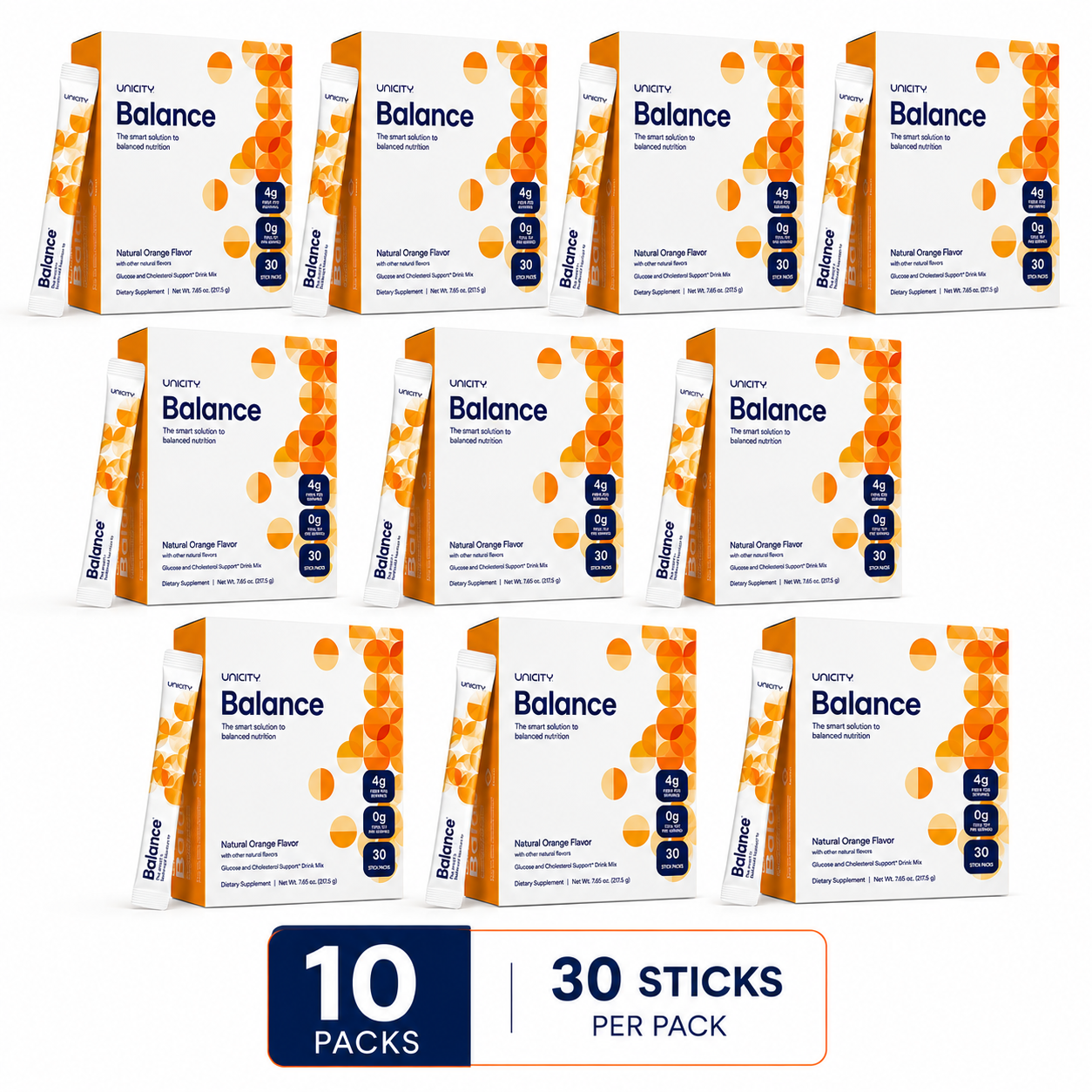 10-Pack Unicity Balance Bundle – 30 Sticks Per Pack | Natural Orange Flavor