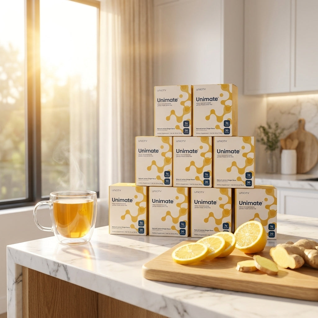 Unimate Concentrated Yerba Mate Drink Mix – Natural Lemon Ginger (10-Box Bulk Supply / 300 Stick Packs)