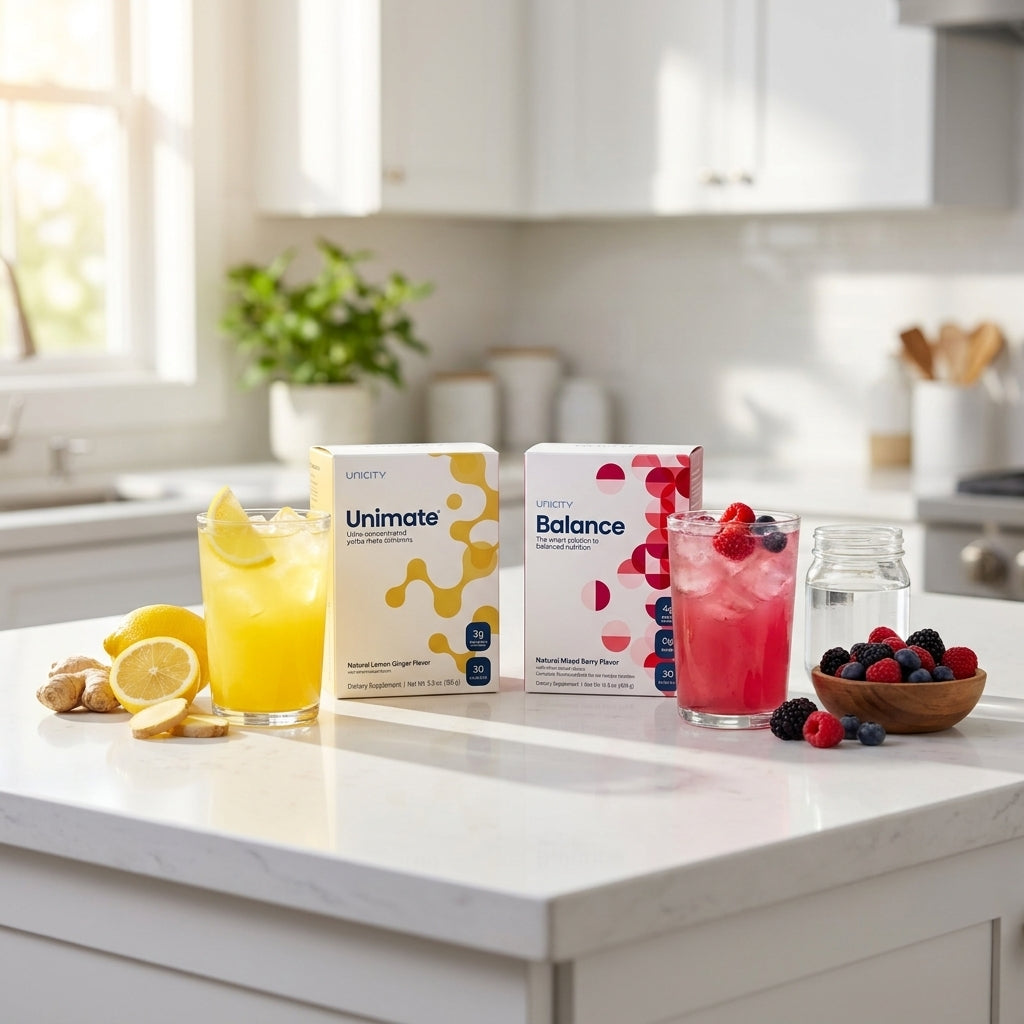 Essential Wellness System: Unimate Lemon Ginger & Balance Mixed Berry (60 Packets Total)